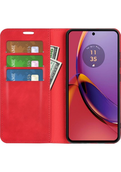 Motorola Moto G84 5g Telefon Kılıfı Manyetik Kapatma Pu Deri Stand Telefon Kılıfı-Kırmızı (Yurt Dışından) modelleri