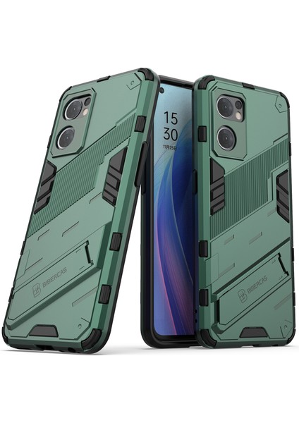 Oppo Reno7 5g (Global) Sert Pc + Yumuşak Tpu Telefon Arka Kapak Koruyucu Kılıf Kickstand ile Düşmeye Karşı Telefon Kılıfı-Yeşil (Yurt Dışından)