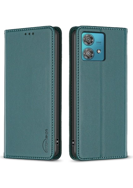 Bınfen Color BF18 Motorola Edge 40 Neo 5g Kılıf Pu Deri Telefon Kılıfı Kart Yuvaları Ile-Yeşil (Yurt Dışından)