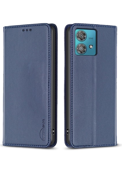 Bınfen Color BF18 Motorola Edge 40 Neo 5g Kılıf Pu Deri Telefon Kılıfı Kart Yuvalı-Mavi (Yurt Dışından)