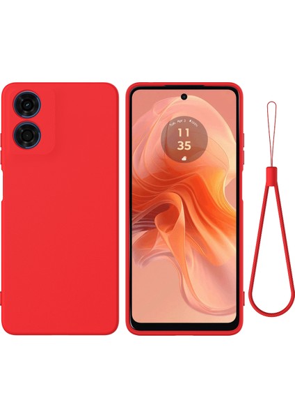 Motorola Moto G04S 4G/G04 4g Kılıf Sıvı Silikon Çizilmeye Dayanıklı Koruyucu Kabuk ve Kullanışlı Kayış-Kırmızı (Yurt Dışından)