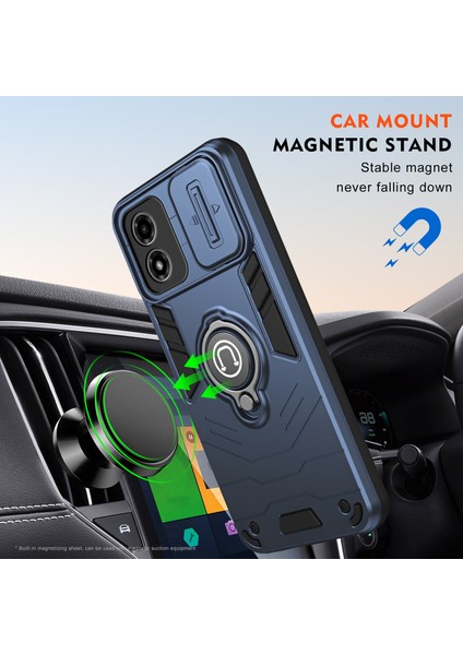 Motorola Moto G04 4G/G24 4g Kılıf Kickstand Pc+Tpu Telefon Kılıfı Sürgülü Lens Koruması-Mavi (Yurt Dışından) indirimleri