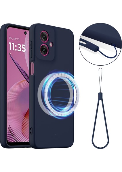 Motorola Moto G55 5g Kılıfı Magsafe Anti-Düşme Sıvı Silikon Telefon Kılıfı ile Uyumlu-Koyu Mavi (Yurt Dışından)