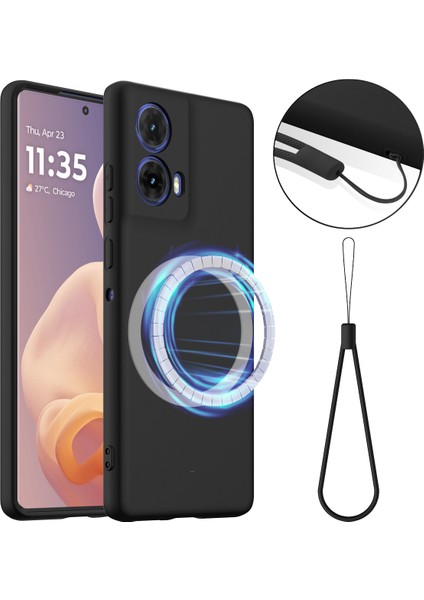 Motorola Moto G24 4g Kılıf Magsafe Anti-Düşme Sıvı Silikon Telefon Kılıfı ile Uyumlu-Siyah (Yurt Dışından)