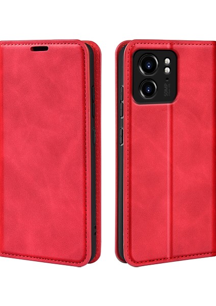 Motorola Edge 40 5g Pu Deri Cilt Dokunuşlu Cüzdan Standlı Telefon Kılıfı-Kırmızı Için Manyetik Otomatik Emici Flip Kılıf (Yurt Dışından)