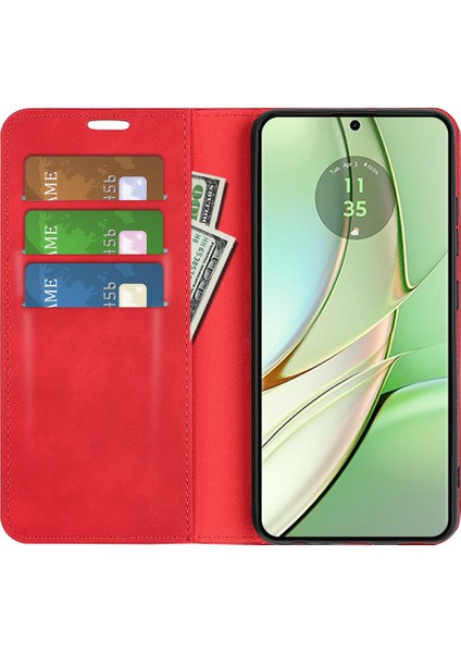 Motorola Edge 40 5g Pu Deri Cilt Dokunuşlu Cüzdan Standlı Telefon Kılıfı-Kırmızı Için Manyetik Otomatik Emici Flip Kılıf (Yurt Dışından) fiyatları