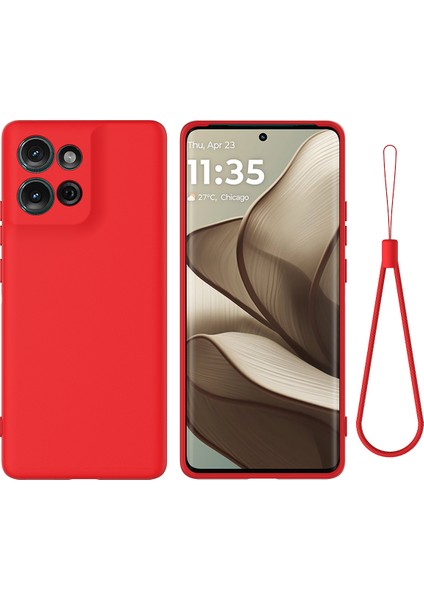 Motorola Moto G Play (2025) 4g Sıvı Silikon Kılıf Telefon Arka Kapağı El Askısı Ile-Kırmızı (Yurt Dışından)