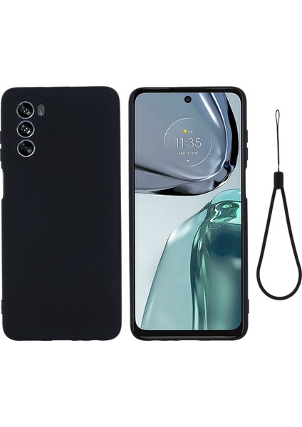 Motorola Moto G62 5g Sıvı Silikon Darbeye Dayanıklı Koruyucu Telefon Kılıfı Yumuşak Elyaf Astarlı Çizilmez Kılıf Kayışlı-Siyah (Yurt Dışından)