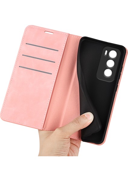 Oppo RENO12 Pro 5g (Global) Kılıf Cilt Dokunuşlu Deri Cüzdan Telefon Kılıfı-Pembe (Yurt Dışından) modelleri