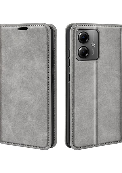 Motorola Moto G14 4g Pu Deri Telefon Kılıfı Cilt Dokunma Hissi Cüzdan Standı Telefon Kılıfı-Gri (Yurt Dışından)