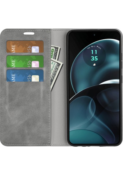 Motorola Moto G14 4g Pu Deri Telefon Kılıfı Cilt Dokunma Hissi Cüzdan Standı Telefon Kılıfı-Gri (Yurt Dışından) fiyatları