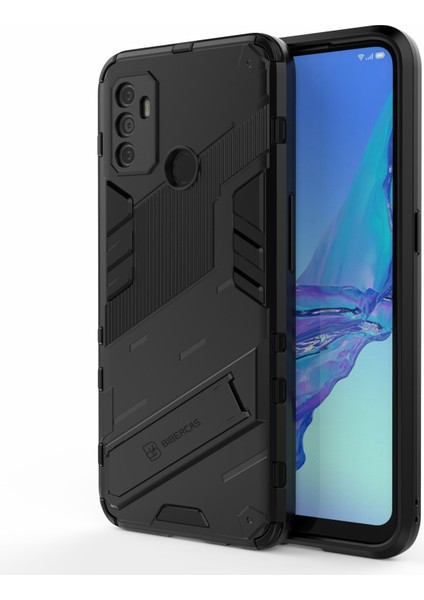 Oppo A53 4g-Siyah Için Darbeye Dayanıklı Pc+Tpu Hibrit Telefon Kılıfı Kickstand ile (Yurt Dışından)