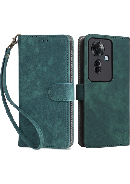 Oppo RENO11 F 5G/F25 Pro 5g Cüzdan Kılıfı Rfıd Engelleme Telefon Kılıfı Bilek Kayışı Ile-Yeşil (Yurt Dışından)