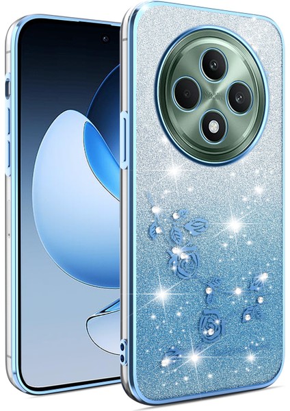 Kadem Oppo RENO12 F 5g Kılıf Çiçek Tpu Esnek Degrade Telefon Kılıfı-Mavi (Yurt Dışından)