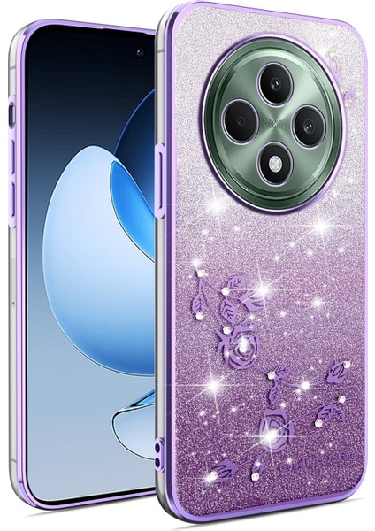 Kadem Oppo RENO12 F 5g Kılıf Çiçek Tpu Esnek Degrade Telefon Kılıfı-Mor (Yurt Dışından)