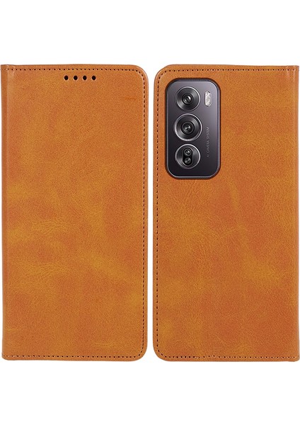 Oppo RENO12 5g(Global)Kılıf Dana Doku Deri Cüzdan Telefon Kılıfı Manyetik Kapatma-Haki (Yurt Dışından)