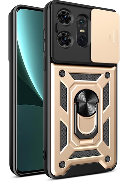 Motorola Edge 50 Pro 5g Kılıf Pc+Tpu Arka Kapak Lens Koruyucu+Destek Ayağı-Altın (Yurt Dışından)