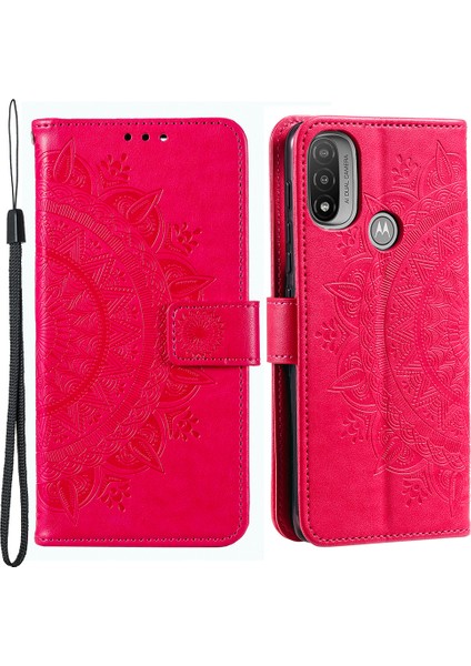 Mandala Çiçek Baskılı Stand Cüzdan Darbeye Dayanıklı Deri Telefon Kılıfı Motorola Moto E20/E30/E40-GÜL (Yurt Dışından)