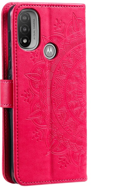 Mandala Çiçek Baskılı Stand Cüzdan Darbeye Dayanıklı Deri Telefon Kılıfı Motorola Moto E20/E30/E40-GÜL (Yurt Dışından) modelleri