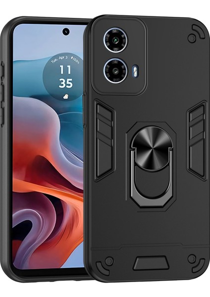 Motorola Moto G45 5G/G34 5g Kılıf Kickstand Hibrit Pc+Tpu Telefon Kılıfı Araç Montaj Metal Levhası-Siyah (Yurt Dışından)