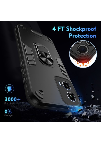 Motorola Moto G45 5G/G34 5g Kılıf Kickstand Hibrit Pc+Tpu Telefon Kılıfı Araç Montaj Metal Levhası-Siyah (Yurt Dışından) fırsatları