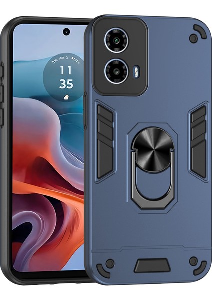 Motorola Moto G45 5G/G34 5g Kılıf Kickstand Hibrit Pc+Tpu Telefon Kılıfı Araç Montaj Metal Levha-Mavi (Yurt Dışından)