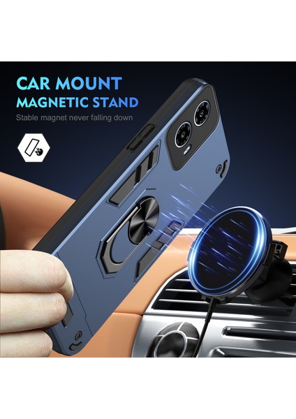 Motorola Moto G45 5G/G34 5g Kılıf Kickstand Hibrit Pc+Tpu Telefon Kılıfı Araç Montaj Metal Levha-Mavi (Yurt Dışından) fiyatları