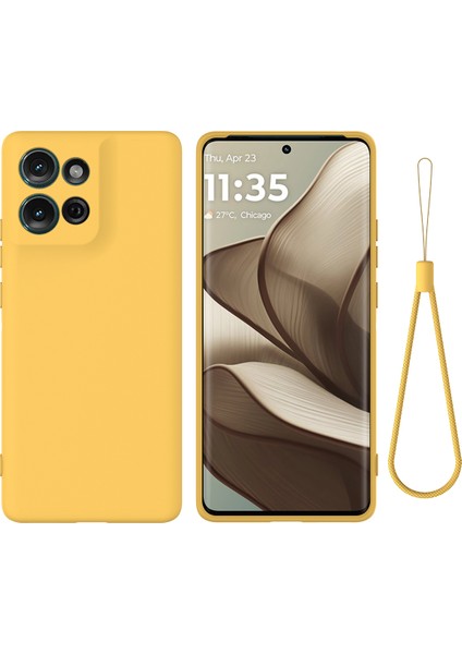 Motorola Moto G Play (2025) 4g Sıvı Silikon Kılıf Telefon Arka Kapağı El Kayışı Ile-Sarı (Yurt Dışından)