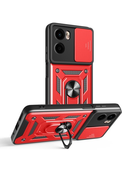 Motorola Moto G05 4g Kılıf Sürgülü Kamera Kapağı Pc + Tpu Ayaklı Telefon Kılıfı-Kırmızı (Yurt Dışından)