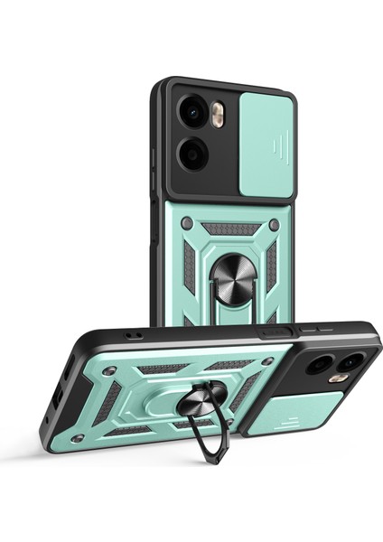 Motorola Moto G05 4g Kılıf Sürgülü Kamera Kapağı Pc + Tpu Ayaklı Telefon Kılıfı-Yeşil (Yurt Dışından)