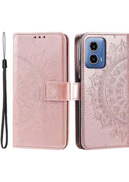 Motorola Moto G45 5G/G34 5g Telefon Kılıfı Mandala Çiçek Standı Pu Deri Kılıf Cüzdan-Gül Altın (Yurt Dışından)