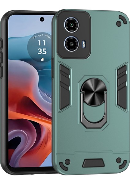 Motorola Moto G45 5G/G34 5g Kılıf Kickstand Hibrit Pc+Tpu Telefon Kılıfı Araç Montaj Metal Sac-Yeşil (Yurt Dışından)