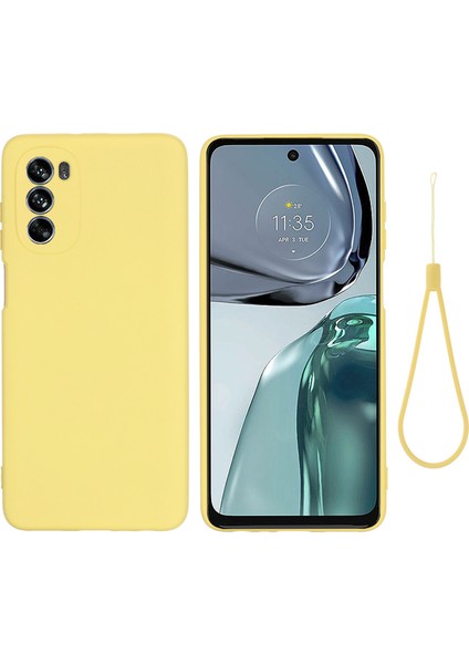 Motorola Moto G62 5g Sıvı Silikon Darbeye Dayanıklı Koruyucu Telefon Kılıfı Yumuşak Elyaf Astarlı Çizilmez Kılıf Kayışlı-Sarı (Yurt Dışından)