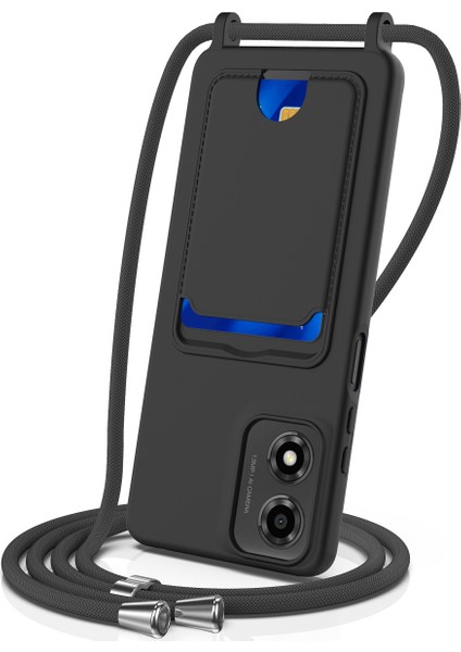 Motorola Moto G24 4G/G04S 4G/G04 4G/E14 4g Sıvı Silikon Kart Tutucu Arka Kapak ve Kordon-Siyah Telefon Kılıfı (Yurt Dışından)