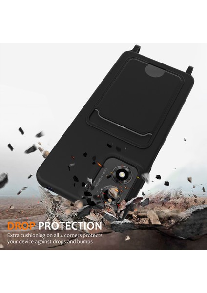 Motorola Moto G24 4G/G04S 4G/G04 4G/E14 4g Sıvı Silikon Kart Tutucu Arka Kapak ve Kordon-Siyah Telefon Kılıfı (Yurt Dışından) modelleri
