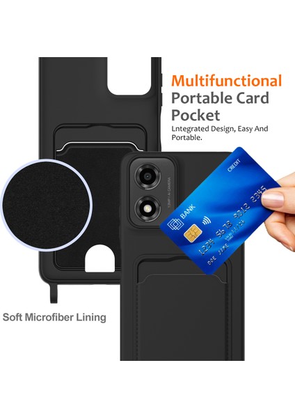 Motorola Moto G24 4G/G04S 4G/G04 4G/E14 4g Sıvı Silikon Kart Tutucu Arka Kapak ve Kordon-Siyah Telefon Kılıfı (Yurt Dışından) fırsatları