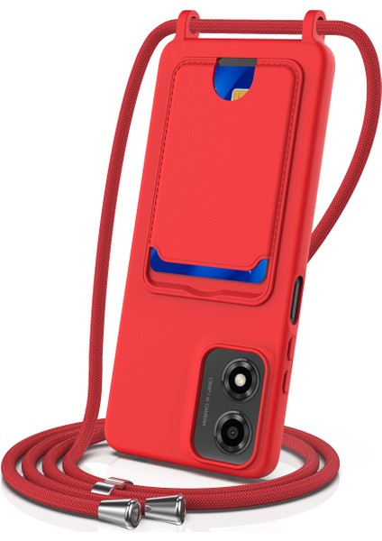 Motorola Moto G24 4G/G04S 4G/G04 4G/E14 4g Sıvı Silikon Kart Tutucu Arka Kapak ve Kordon-Kırmızı Telefon Kılıfı (Yurt Dışından)