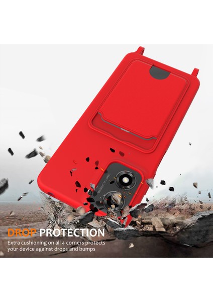 Motorola Moto G24 4G/G04S 4G/G04 4G/E14 4g Sıvı Silikon Kart Tutucu Arka Kapak ve Kordon-Kırmızı Telefon Kılıfı (Yurt Dışından) modelleri