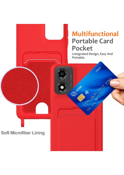 Motorola Moto G24 4G/G04S 4G/G04 4G/E14 4g Sıvı Silikon Kart Tutucu Arka Kapak ve Kordon-Kırmızı Telefon Kılıfı (Yurt Dışından) fırsatları