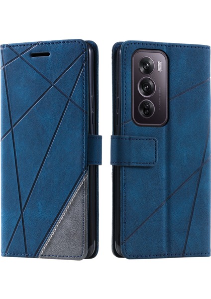 Oppo RENO12 Pro 5g (Global) Kılıf Baskılı Çizgiler Pu Deri Ekleme Cüzdan Telefon Kılıfı-Mavi (Yurt Dışından)