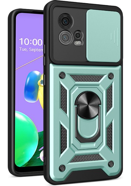 Motorola Moto G72 4g Kickstand Pc+Tpu Telefon Kılıfı Sürgülü Itmeli Çekmeli Kamera Lens Koruma Kılıfı-Yeşil (Yurt Dışından)