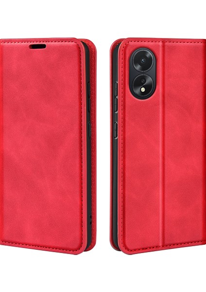 Oppo A38 4g Telefon Kılıfı Pu Deri Cüzdan Standı Düşmeye Karşı Cilt Dokunma Hissi Kapak-Kırmızı (Yurt Dışından)