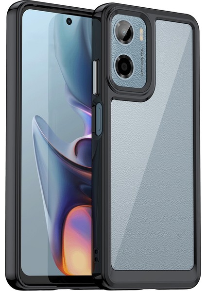 Motorola Moto E15 4G/G05 4g Kılıf Tpu+Akrilik Koruyucu Şeffaf Telefon Kılıfı-Siyah (Yurt Dışından)