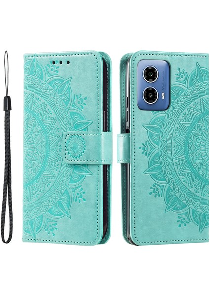 Motorola Moto G45 5G/G34 5g Telefon Kılıfı Mandala Çiçek Standı Pu Deri Kılıf Cüzdan-Yeşil (Yurt Dışından)