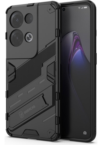 Oppo Reno8 Pro+(China)5g/reno8 Pro 5g(Global)Yumuşak Tpu Sert Pc Kılıfı Kickstand Arka Kapak-Siyah (Yurt Dışından)