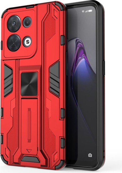 Oppo Reno8 5g (Küresel Sürüm)/oppo Reno8 5g Sert Pc Yumuşak Tpu Sağlam Hibrit Kılıf Ağır Hizmet Tipi Düşmeye Karşı Koruyucu Kabuk Kickstand Ile-Kırmızı (Yurt Dışından)