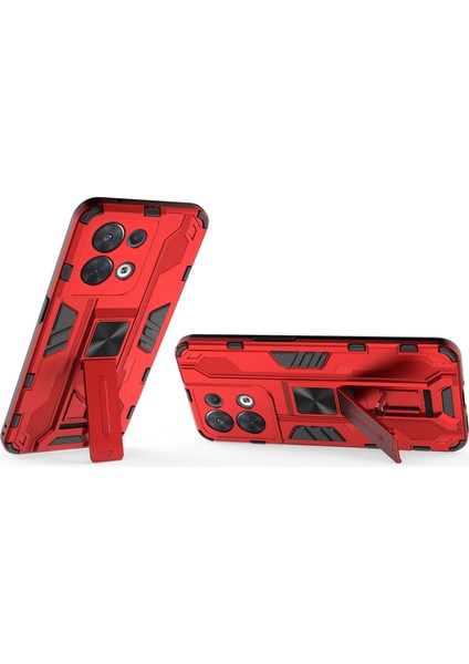 Oppo Reno8 5g (Küresel Sürüm)/oppo Reno8 5g Sert Pc Yumuşak Tpu Sağlam Hibrit Kılıf Ağır Hizmet Tipi Düşmeye Karşı Koruyucu Kabuk Kickstand Ile-Kırmızı (Yurt Dışından) modelleri
