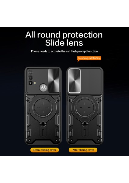 Motorola Moto E20/E30/E40 Için Çizilmez Kapak Sürgülü Kamera Kapağı Pc+Tpu Telefon Kılıfı Halka Ayaklı-Kırmızı (Yurt Dışından) modelleri