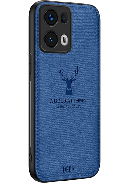 Oppo RENO13 Pro 5g Kılıf Geyik Desenli Kumaş Doku Pu Deri Hibrit Telefon Kılıfı-Mavi (Yurt Dışından)