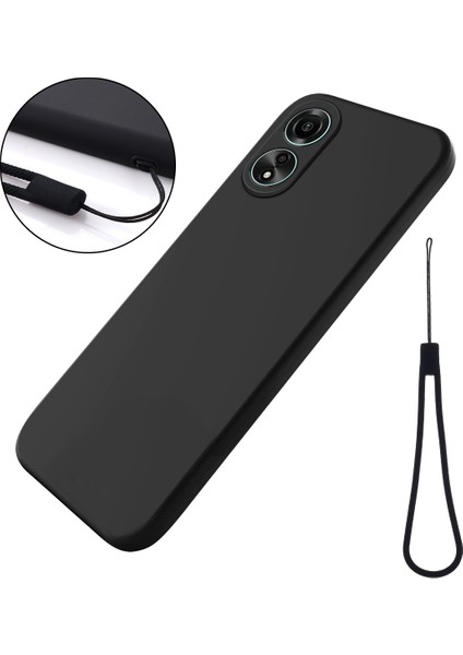 Oppo A78 4g Sıvı Silikon Telefon Kılıfı Yumuşak Astarlı Düşmeye Dayanıklı Kılıf Kayışlı-Siyah (Yurt Dışından)